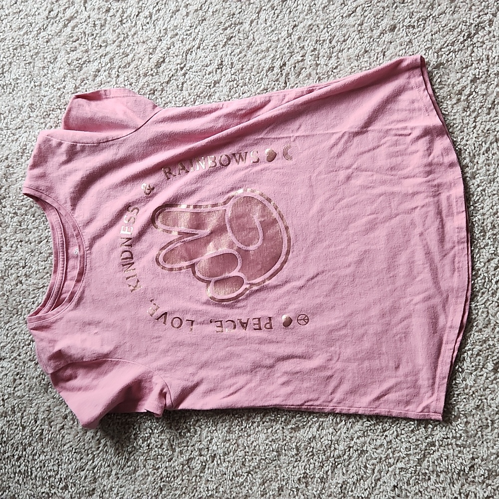 Bogo Girls SO pink tshirt 14 peace kindness gold accent